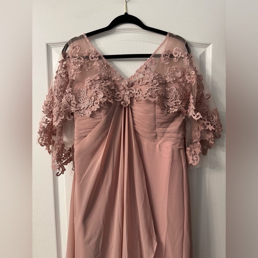JAEDEN Lace Long Chiffon Wedding Off the Shoulder Dress/Gown in Dusty Rose - Picture 5 of 14